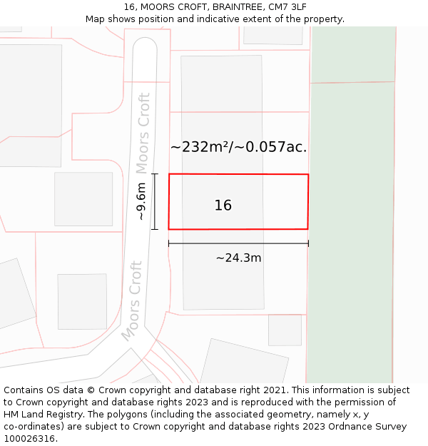 16, MOORS CROFT, BRAINTREE, CM7 3LF: Plot and title map