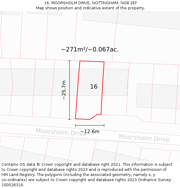 16, MOORSHOLM DRIVE, NOTTINGHAM, NG8 2EF: Plot and title map