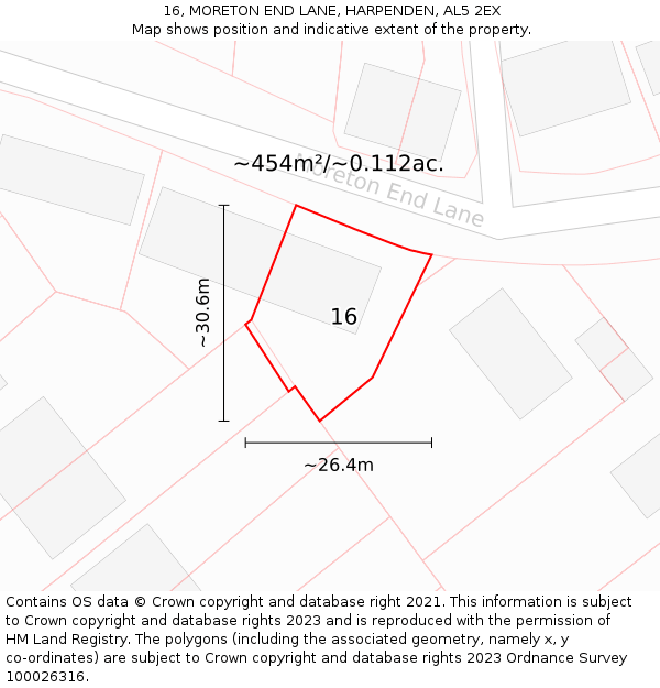 16, MORETON END LANE, HARPENDEN, AL5 2EX: Plot and title map