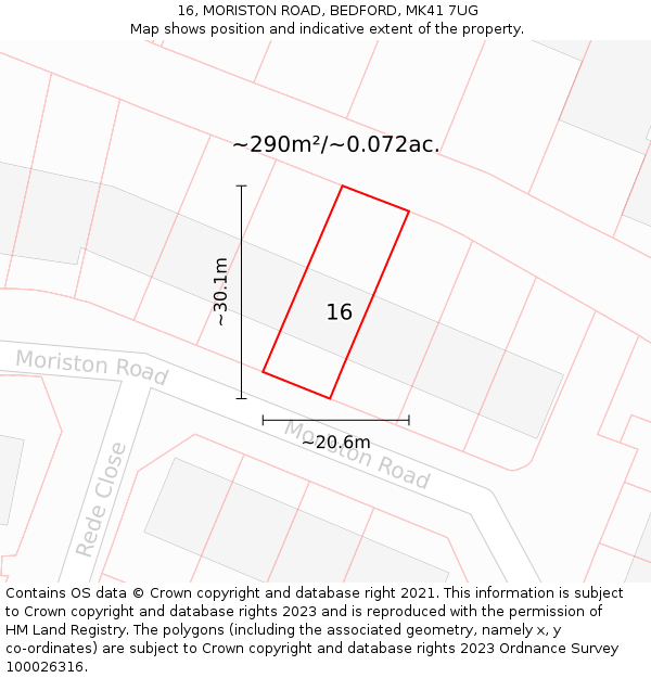 16, MORISTON ROAD, BEDFORD, MK41 7UG: Plot and title map