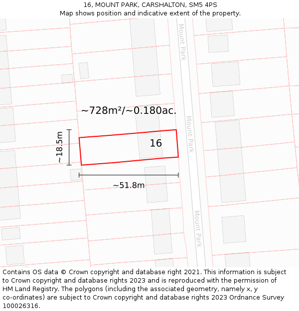 16, MOUNT PARK, CARSHALTON, SM5 4PS: Plot and title map