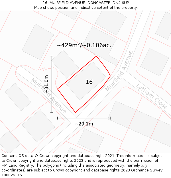 16, MUIRFIELD AVENUE, DONCASTER, DN4 6UP: Plot and title map