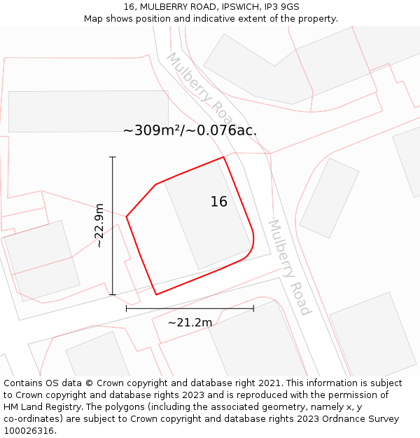 16, MULBERRY ROAD, IPSWICH, IP3 9GS: Plot and title map