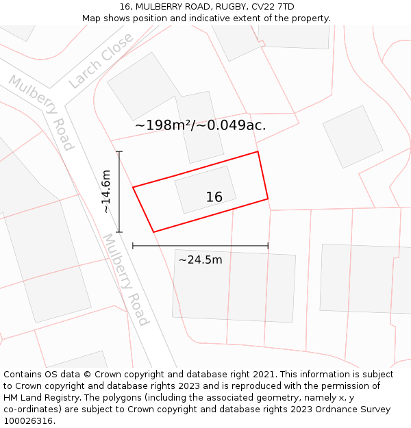 16, MULBERRY ROAD, RUGBY, CV22 7TD: Plot and title map