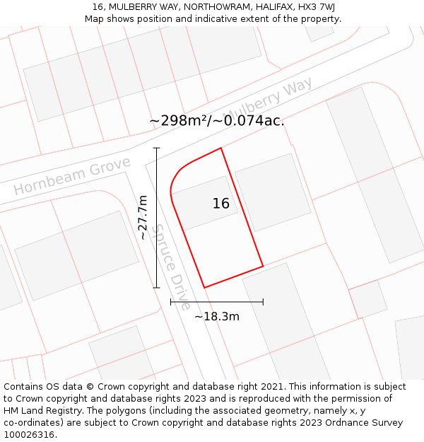 16, MULBERRY WAY, NORTHOWRAM, HALIFAX, HX3 7WJ: Plot and title map