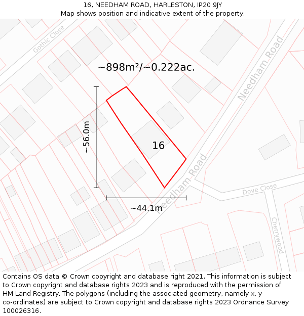 16, NEEDHAM ROAD, HARLESTON, IP20 9JY: Plot and title map