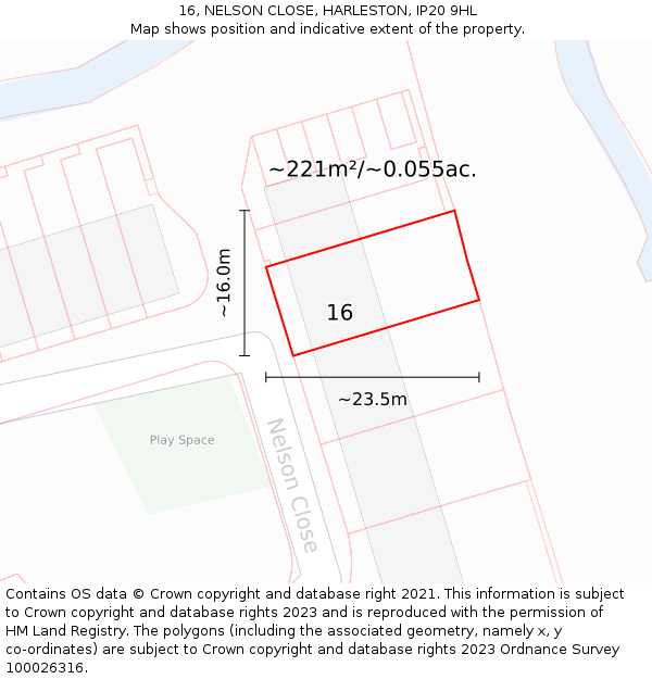 16, NELSON CLOSE, HARLESTON, IP20 9HL: Plot and title map