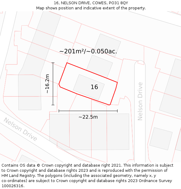 16, NELSON DRIVE, COWES, PO31 8QY: Plot and title map