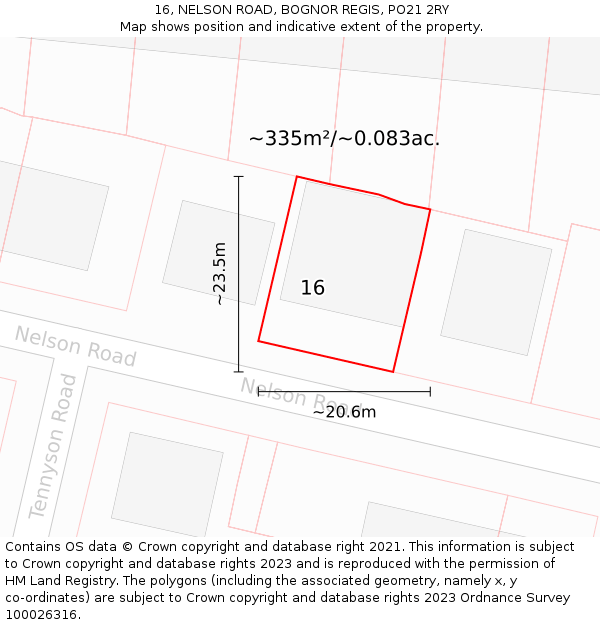 16, NELSON ROAD, BOGNOR REGIS, PO21 2RY: Plot and title map