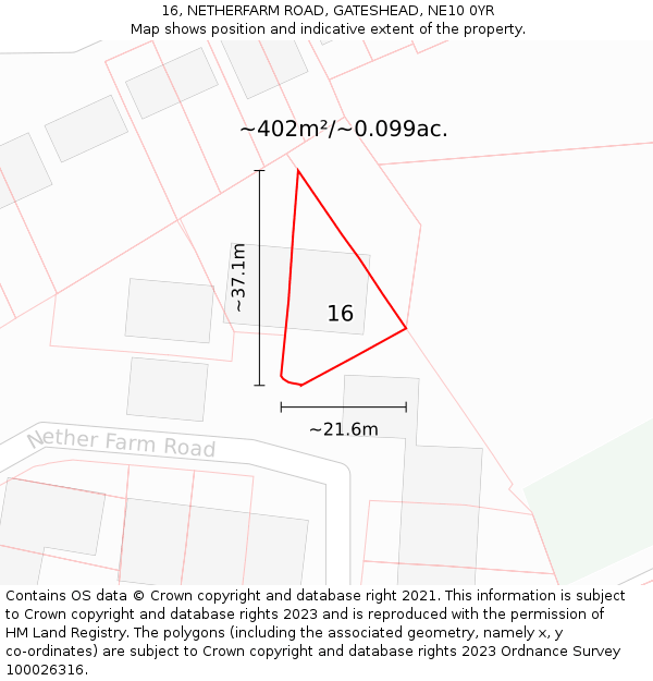 16, NETHERFARM ROAD, GATESHEAD, NE10 0YR: Plot and title map
