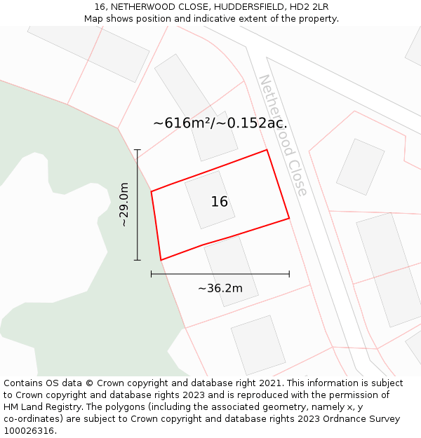 16, NETHERWOOD CLOSE, HUDDERSFIELD, HD2 2LR: Plot and title map