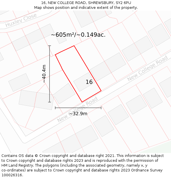 16, NEW COLLEGE ROAD, SHREWSBURY, SY2 6PU: Plot and title map