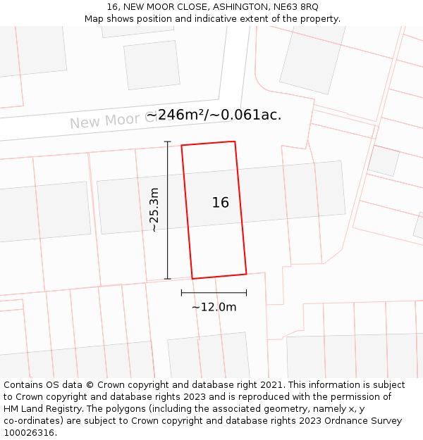16, NEW MOOR CLOSE, ASHINGTON, NE63 8RQ: Plot and title map