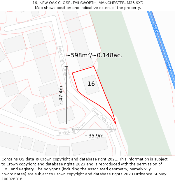 16, NEW OAK CLOSE, FAILSWORTH, MANCHESTER, M35 9XD: Plot and title map