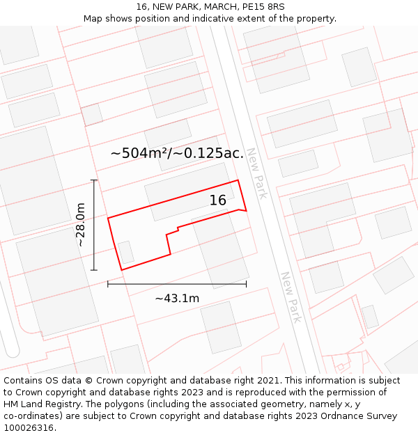 16, NEW PARK, MARCH, PE15 8RS: Plot and title map