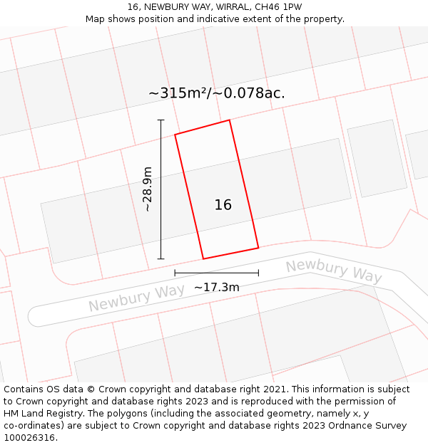 16, NEWBURY WAY, WIRRAL, CH46 1PW: Plot and title map