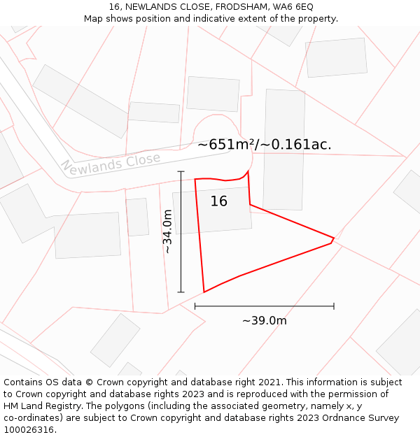 16, NEWLANDS CLOSE, FRODSHAM, WA6 6EQ: Plot and title map