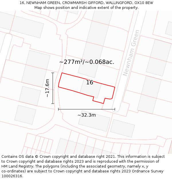 16, NEWNHAM GREEN, CROWMARSH GIFFORD, WALLINGFORD, OX10 8EW: Plot and title map