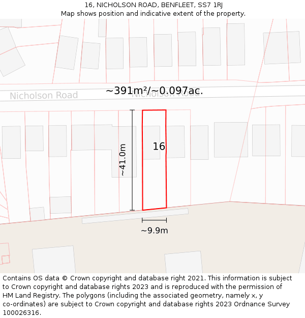 16, NICHOLSON ROAD, BENFLEET, SS7 1RJ: Plot and title map