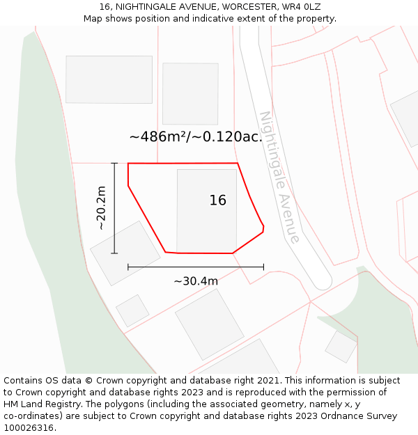 16, NIGHTINGALE AVENUE, WORCESTER, WR4 0LZ: Plot and title map