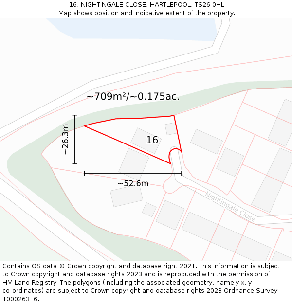 16, NIGHTINGALE CLOSE, HARTLEPOOL, TS26 0HL: Plot and title map