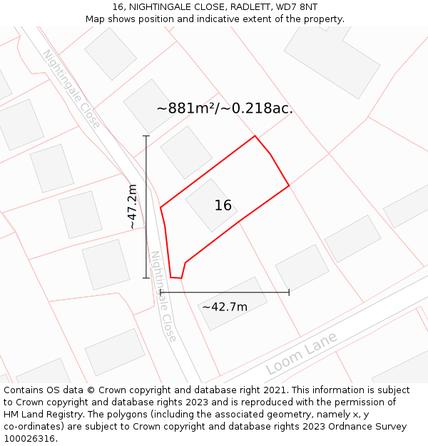 16, NIGHTINGALE CLOSE, RADLETT, WD7 8NT: Plot and title map