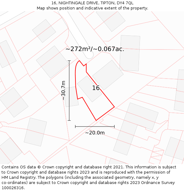 16, NIGHTINGALE DRIVE, TIPTON, DY4 7QL: Plot and title map