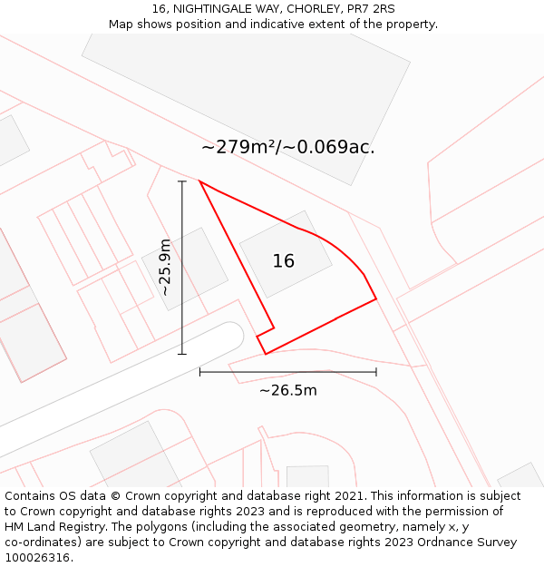 16, NIGHTINGALE WAY, CHORLEY, PR7 2RS: Plot and title map