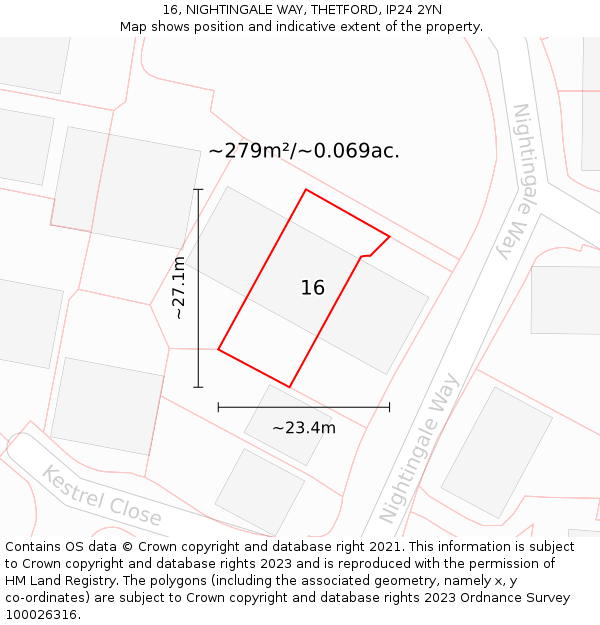 16, NIGHTINGALE WAY, THETFORD, IP24 2YN: Plot and title map