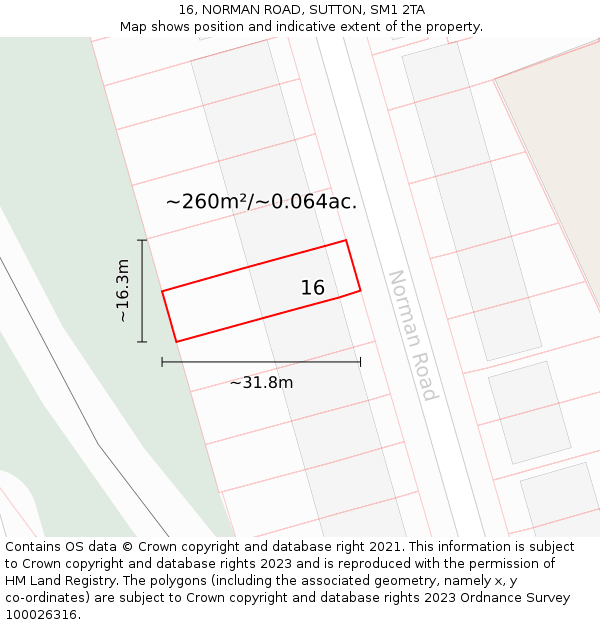 16, NORMAN ROAD, SUTTON, SM1 2TA: Plot and title map