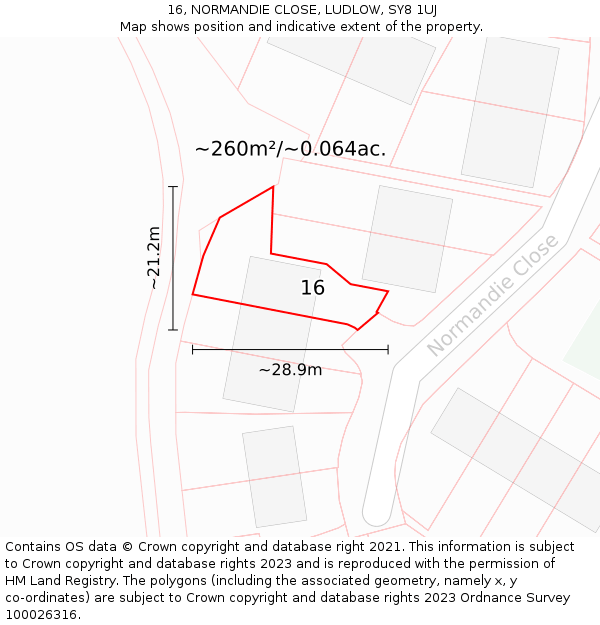 16, NORMANDIE CLOSE, LUDLOW, SY8 1UJ: Plot and title map