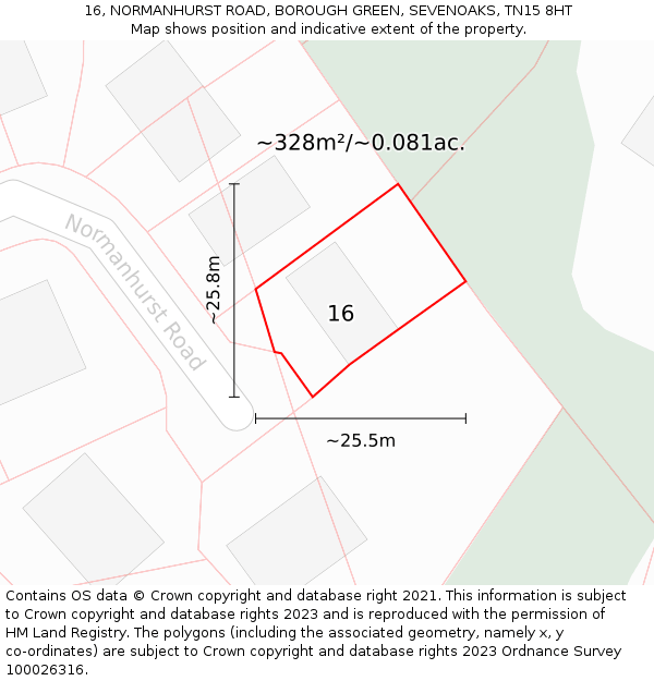 16, NORMANHURST ROAD, BOROUGH GREEN, SEVENOAKS, TN15 8HT: Plot and title map