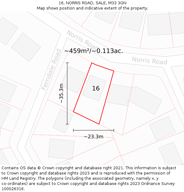 16, NORRIS ROAD, SALE, M33 3GN: Plot and title map