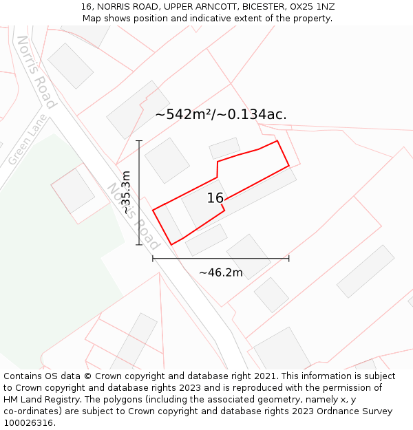 16, NORRIS ROAD, UPPER ARNCOTT, BICESTER, OX25 1NZ: Plot and title map