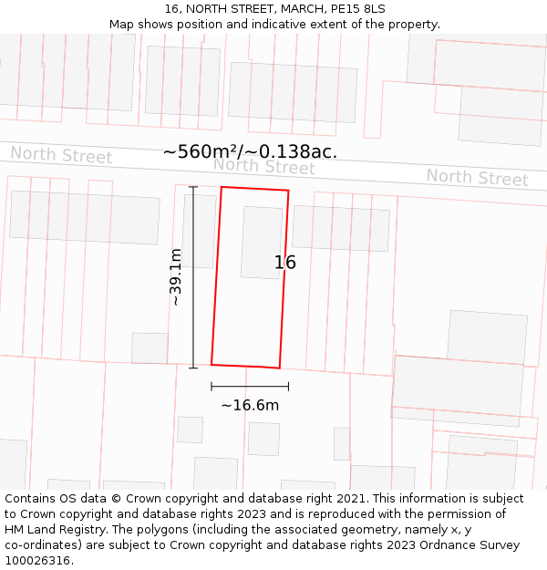 16, NORTH STREET, MARCH, PE15 8LS: Plot and title map