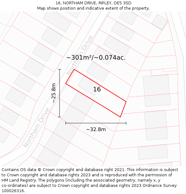 16, NORTHAM DRIVE, RIPLEY, DE5 3SD: Plot and title map