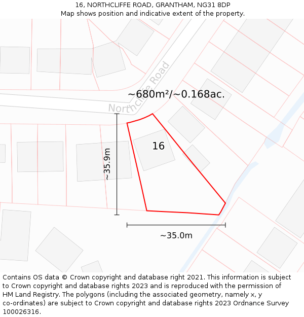 16, NORTHCLIFFE ROAD, GRANTHAM, NG31 8DP: Plot and title map