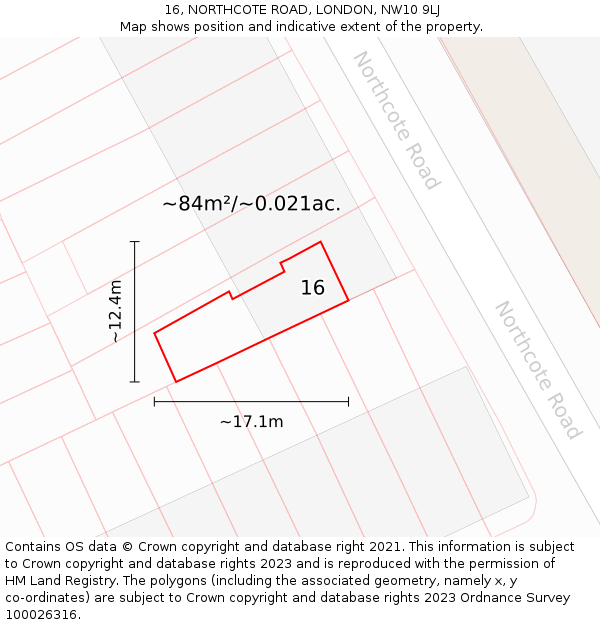16, NORTHCOTE ROAD, LONDON, NW10 9LJ: Plot and title map