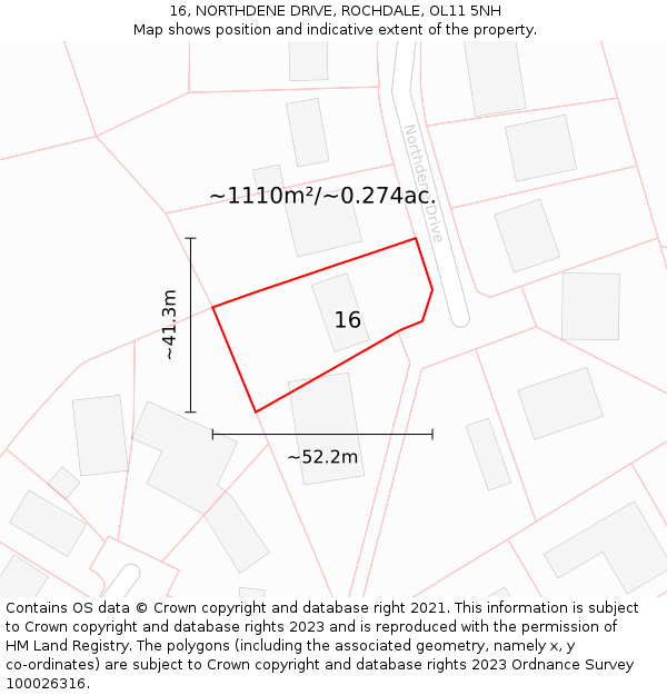 16, NORTHDENE DRIVE, ROCHDALE, OL11 5NH: Plot and title map