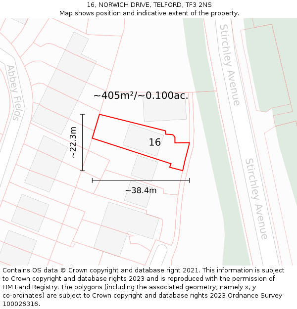 16, NORWICH DRIVE, TELFORD, TF3 2NS: Plot and title map
