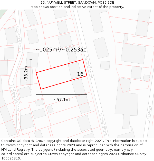 16, NUNWELL STREET, SANDOWN, PO36 9DE: Plot and title map