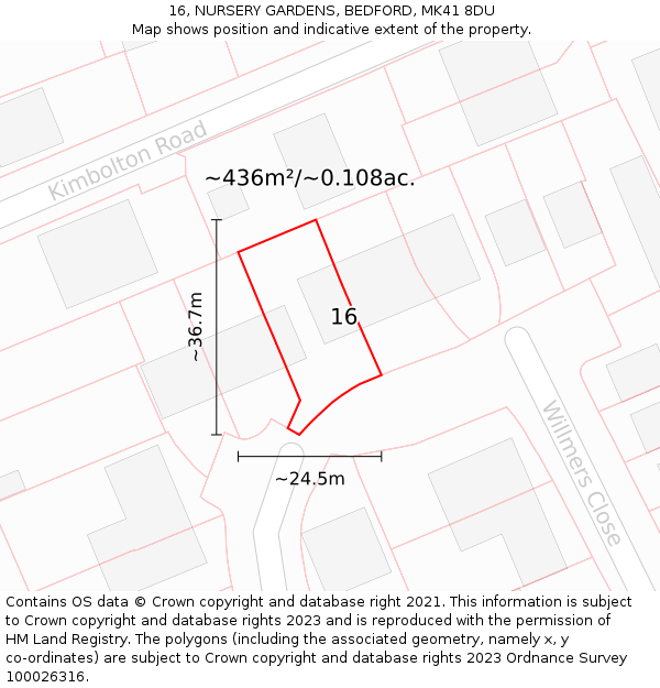 16, NURSERY GARDENS, BEDFORD, MK41 8DU: Plot and title map