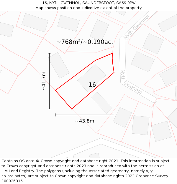 16, NYTH GWENNOL, SAUNDERSFOOT, SA69 9PW: Plot and title map