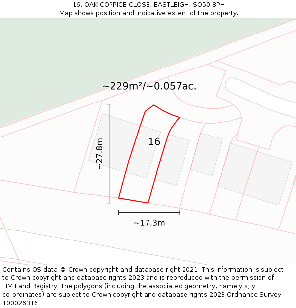 16, OAK COPPICE CLOSE, EASTLEIGH, SO50 8PH: Plot and title map