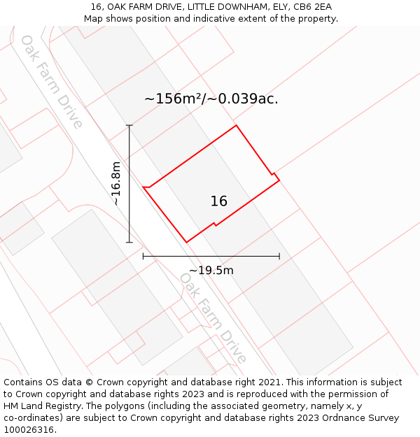 16, OAK FARM DRIVE, LITTLE DOWNHAM, ELY, CB6 2EA: Plot and title map