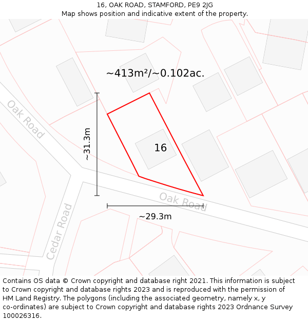 16, OAK ROAD, STAMFORD, PE9 2JG: Plot and title map