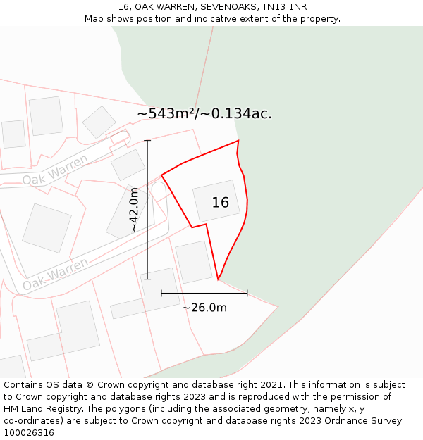 16, OAK WARREN, SEVENOAKS, TN13 1NR: Plot and title map