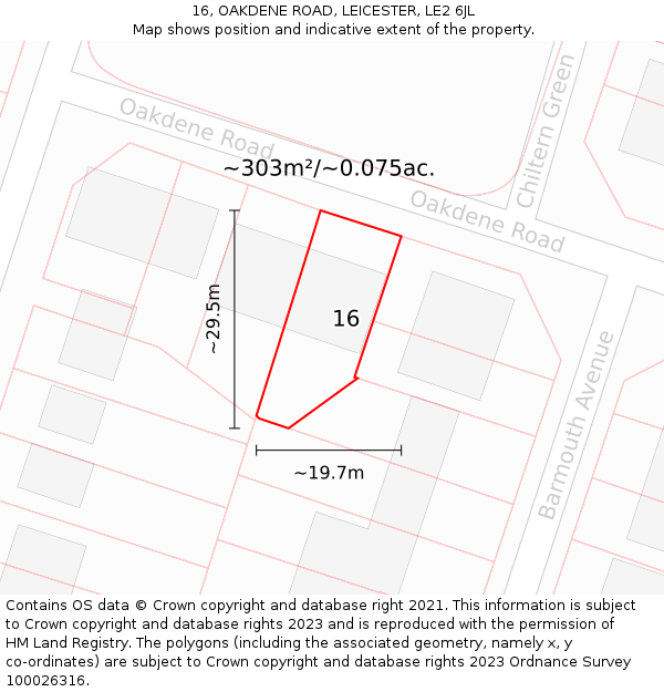 16, OAKDENE ROAD, LEICESTER, LE2 6JL: Plot and title map