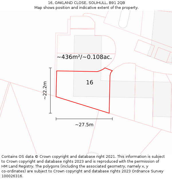 16, OAKLAND CLOSE, SOLIHULL, B91 2QB: Plot and title map