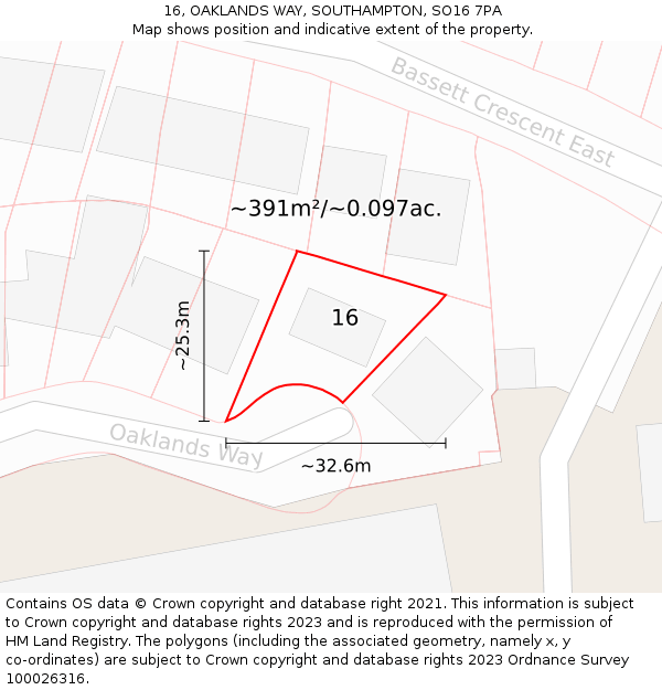 16, OAKLANDS WAY, SOUTHAMPTON, SO16 7PA: Plot and title map